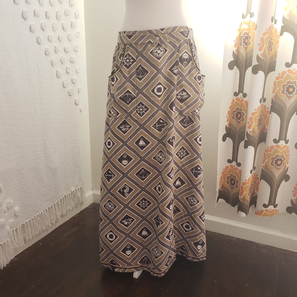 70's Vintage Nautical Wrap Maxi Skirt